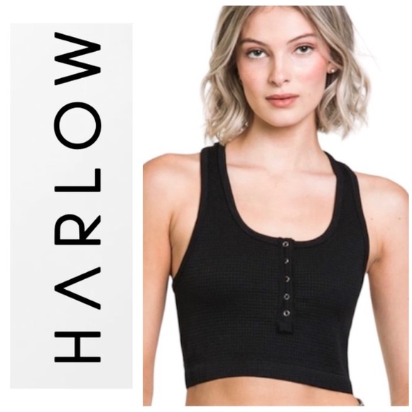 Harlow waffle snap crop top/ bralette, racerback, black, NWOT - Picture 1 of 8